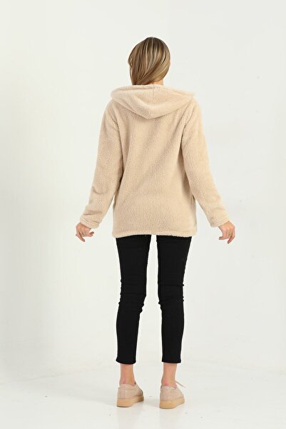 MODA UGS Welsoft Fermuarlı Kapüşonlu Kısa Polar Hırka Haki Yeşil