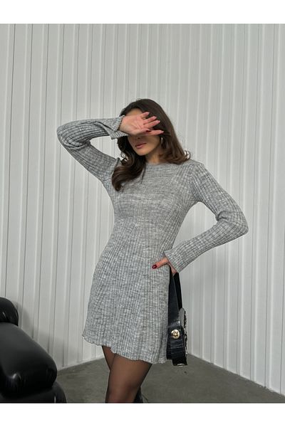 Elif Özbey Butik Γκρι Μίνι Πλεκτό Φόρεμα