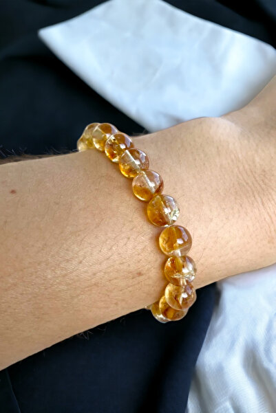 NBS Beautiful Naturel Stones Sitrin ( Para , Bereket , Bolluk ) Unisex Gerçek Doğal Taş Bileklik 8 mm AA Kalite