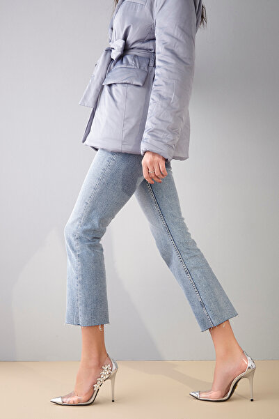 AYAKKABI PRENSİ Cenzio Transparent Detaliat Argintiu Argintiu 10 Cm Stiletto pentru femei, pantofi cu toc