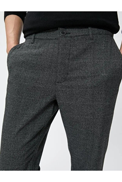 Koton 4wam40003hw Men's Canvas Trousers Black Plaid