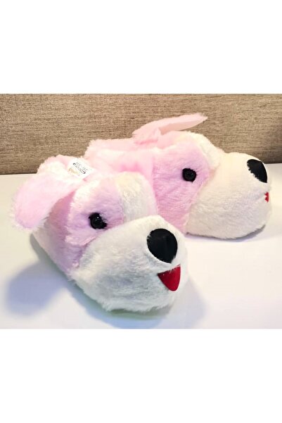Akınal Bella H023 Unisex Köpek Figürlü Peluşlu Terlik Pembe