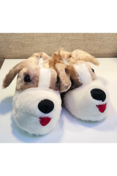 Akınal Bella H023 Unisex Köpek Figürlü Peluşlu Terlik Vizon