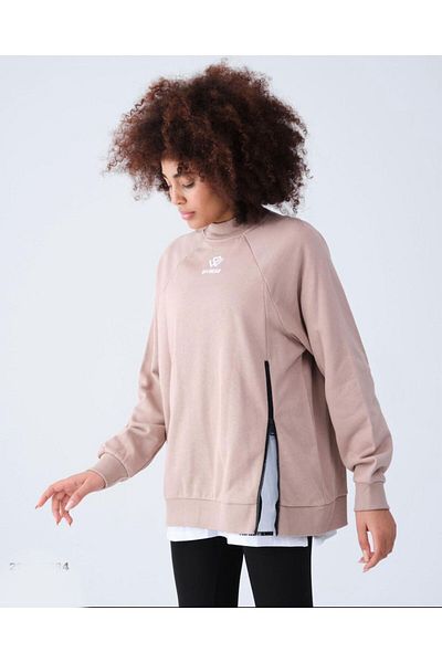 1Moda1Tarz Дамски суитшърт от норка с яка стойка отпред, бяла бродерия отстрани с цип, специален дизайн
