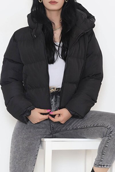 Genel Markalar Kapşonlu Şişme Mont Siyah - 400.1247.