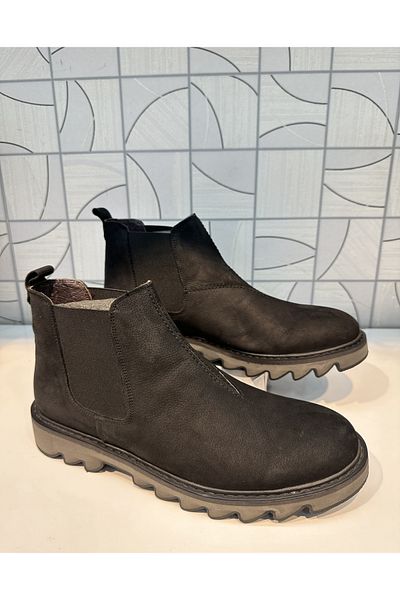 Anıl Ayakkabı Trend Men's Black Genuine Leather Warm Lining Non-Slip Rubber Style Sole Casual Chelsea Boots