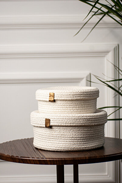 İpek Belen Set de 2 coșuri din răchită cu capac, realizate manual natural