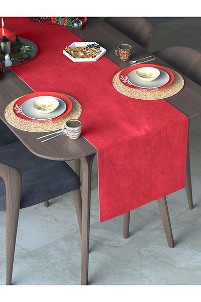 Perle Velvet Textured Red Color New Year Themed Runner Daily Series 40 X 140