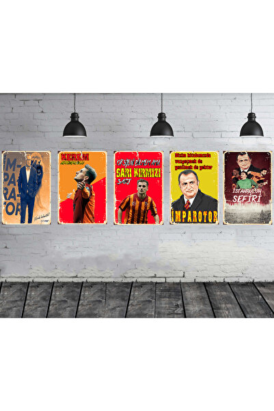 TAKIFİX Taraftar Seti Fatih Terim Kerem Aktürkoğlu 5 Adet 20x30 Cm Retro Ahşa...