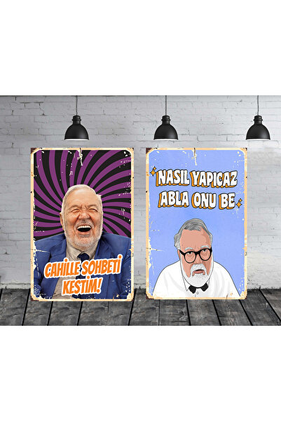 TAKIFİX Celal Şengör Nasıl Yapıcaz Abla Onu Be Seti 2 Adet 20x30 Cm Retro Ahş...
