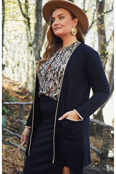 For Big Trend Women's Pocket Side Slits Beige Striped Front Open No Closure Flexible Knitted Cardigan