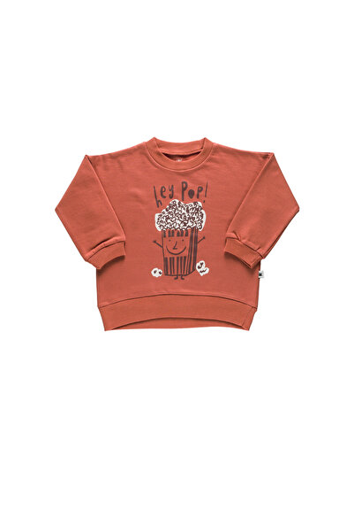 Little Yucca "Grow" Organik Pamuk Reglan Kollu Sweatshirt - Terracotta
