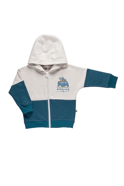 Little Yucca Blue Organic Cotton Hooded Zippered Color-Block Sweatshirt