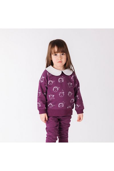 Little Yucca Organic Cotton "Baby" Collared Sweatshirt - Plum