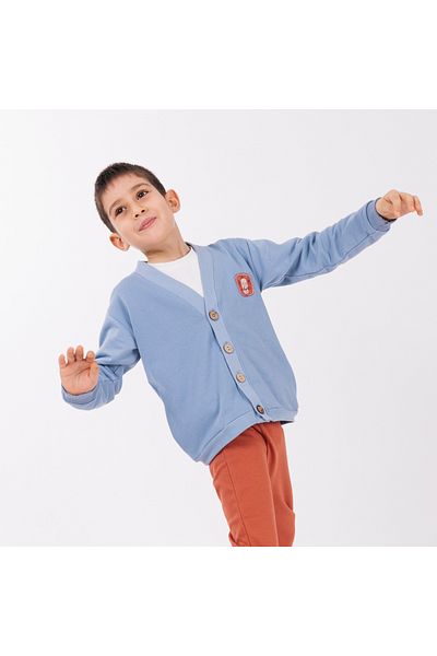 Little Yucca Light Blue Organic Cotton Sweatshirt Cardigan - "Home"
