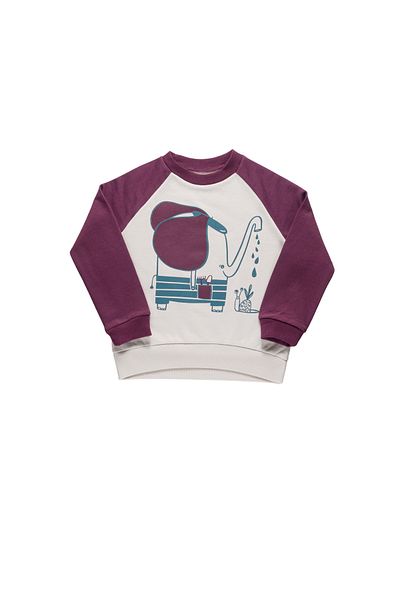 Little Yucca "Grow" Plum Color Organic Cotton Sweatshirt with Raglan Sleeves