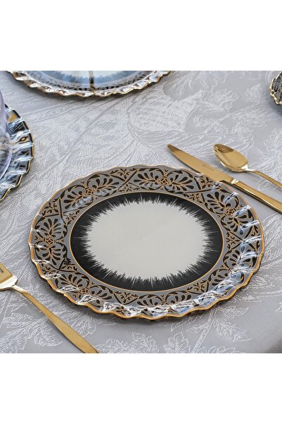 Glore Vintage Altın Yaldızlı 6 Kişilik Cam Servis Tabağı Takımı