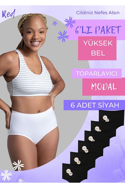 red iç giyim High Waist Belly Cupping Special Mold 6-Pack Modal Panties