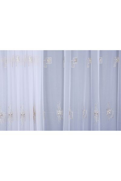 AKÇA TEKSTİL BRODE 1120 PATTERN WHITE COLOR SINGLE WING Ready planted Pleated Background Curtain 300*260 cm