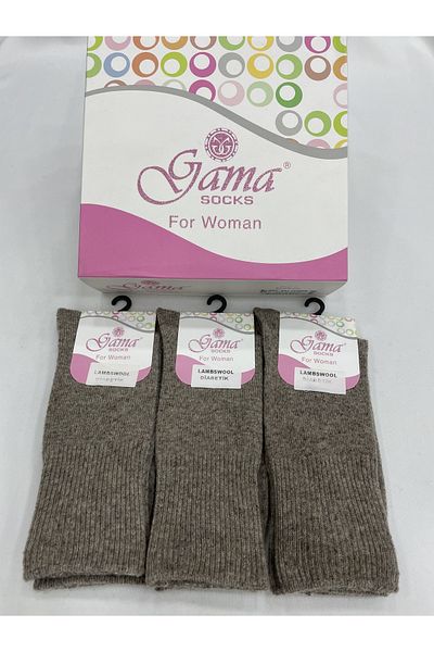 Gama Çorap 3 Pieces of Genuine Lamb Wool Elasticless (Diabetic) Thick Winter Women's Socks