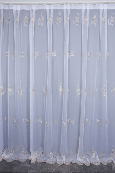 AKÇA TEKSTİL BRODE 1120 PATTERN WHITE COLOR SINGLE WING Ready planted Pleated Background Curtain 300*260 cm