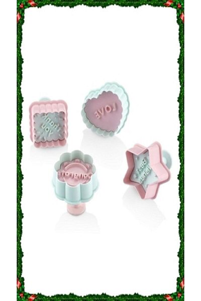 Bayev 4 Different Press-on Cookie Molds with Love Text Figures New Year's Special Shaped Dough Cutter
