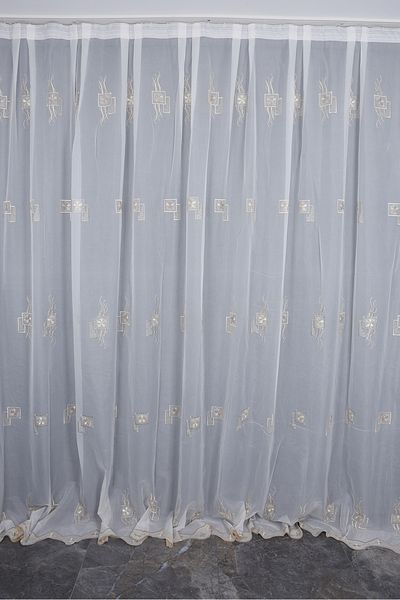 AKÇA TEKSTİL BRODE 1250 PATTERN CREAM COLOR SINGLE WING Ready planted Pleated Background Curtain 300*260 cm