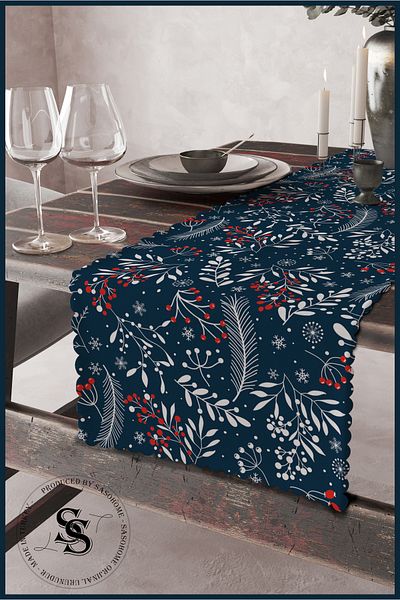 SasoHome Țesătură de catifea de calitate cu model de merișor, păducel și căprioare 45x140 cm Decorativ - Runner cadou