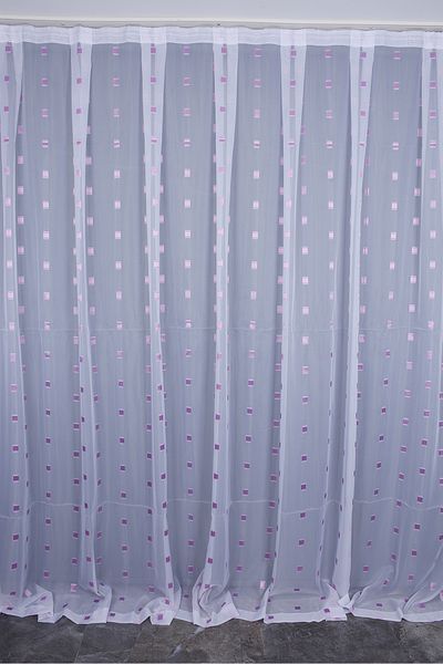 AKÇA TEKSTİL TERGAL CHECKED LILA COLOR SINGLE WING Ready planted Pleated Background Curtain 300*260 cm