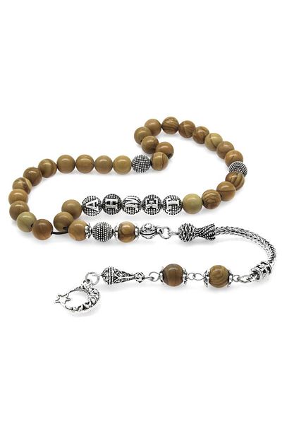 Tesbihane Metal Tasseled Globe Cut Natural Stone Rosary
