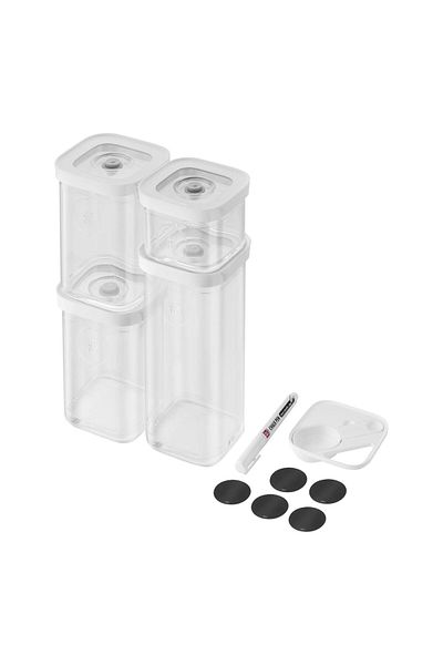ZWILLING Fresh & Save Cube Borosilicate Plastic Vacuum Food Storage Container Set, S / 6-Piece Transparent-White