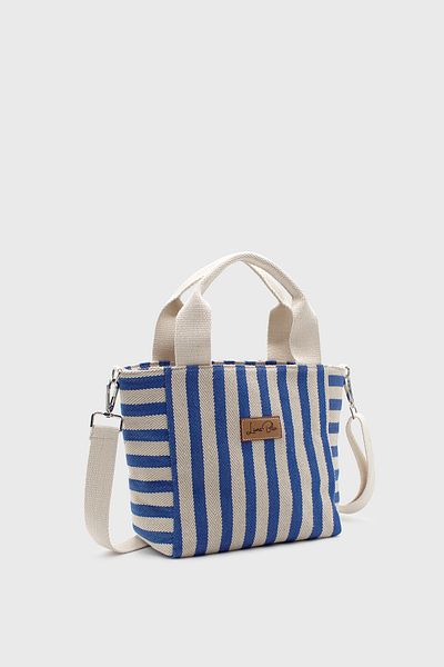 LUNABLU Mini geantă tote de in cu dungi pentru femei
