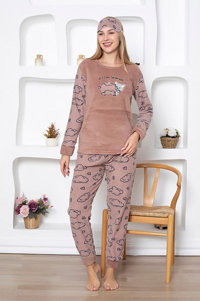 Wordex Σετ γυναικείες πιτζάμες Fwn 5031 βελούδινο Welsoft Fleece Winter Soft Cat Print