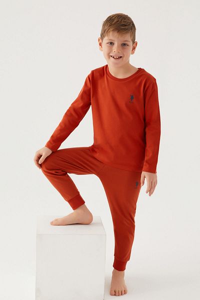 U.S. Polo Assn. Set de pijamale portocalii cu mânecă lungă pentru băiat