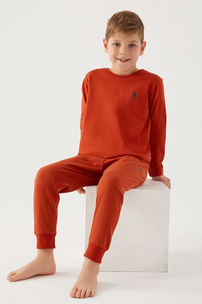 U.S. Polo Assn. Set de pijamale portocalii cu mânecă lungă pentru băiat