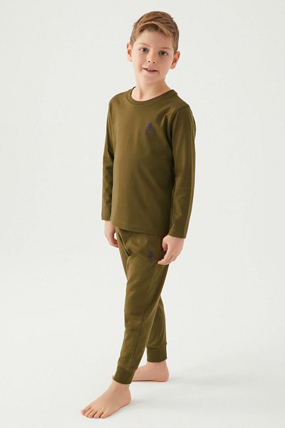 U.S. Polo Assn. Costum de pijama cu mânecă lungă kaki pentru băiat
