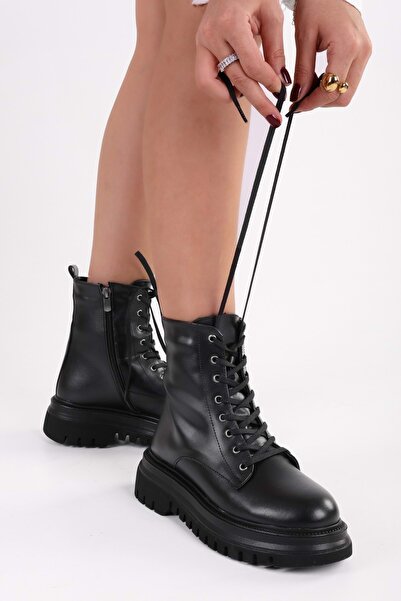 Shoeberry Női Joop fekete fűzős vastagtalpú csizma