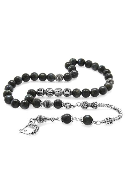 EbruHome Non-Tarnish Metal Tasseled Globe Cut Gray Turtle Eye Natural Stone R...