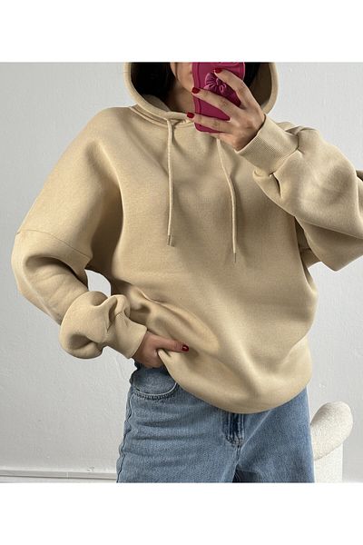 minaaise Hanorac de bază oversize cu glugă bej nisip 26259