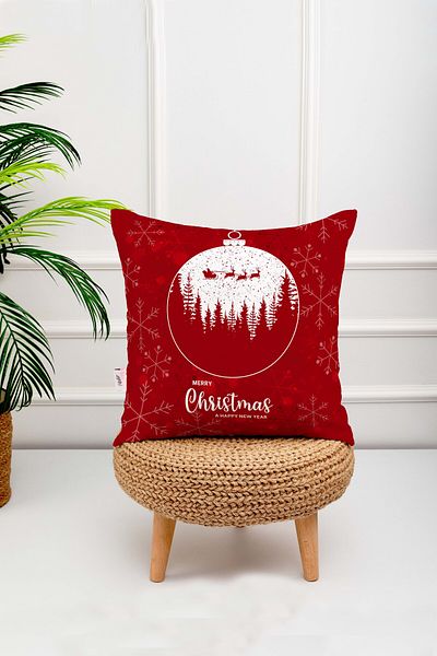 menesahome Menesa Home New Year Themed Merry Christmas Written Red Color Digital Printed Throw Pillow Cover