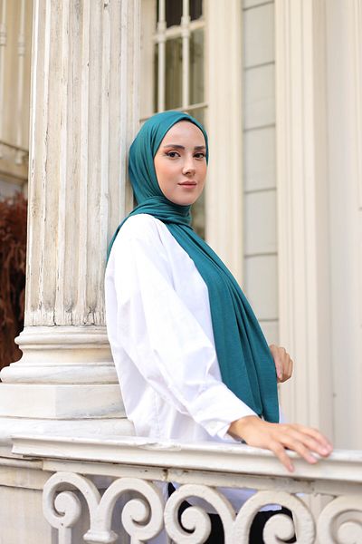 shalby Şal din bumbac pieptănat Hijab Albastru petrol
