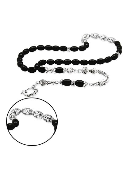 EbruHome مسبحة من الحجر الطبيعي مصنوعة من المعدن المقاوم للتشويه مع قطع الشعي...