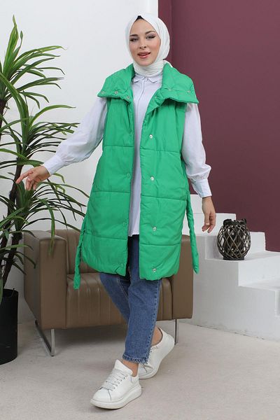 Modamihram Vestă puf cu guler larg, verde 6093