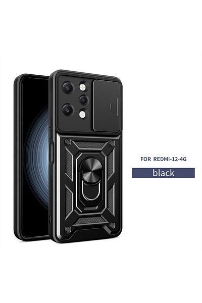 Fibaks حافظة لهاتف Xiaomi Redmi 12 مع غطاء حماية لكاميرا منزلق ودرع عسكري للدبابات