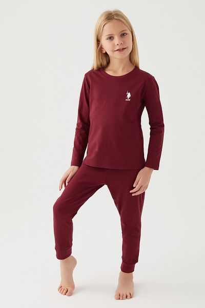 U.S. Polo Assn. Set de pijamale maro cu mânecă lungă pentru fete