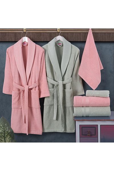 Hobby Pink Water Green - Σετ Βαμβακερό Μπουρνούζι - Casual