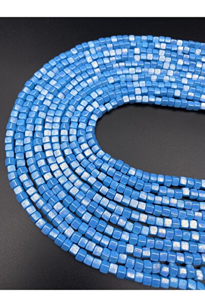 Hedef Bijuteri 6mm Küp Model Fimo, Mavi Renk Üzeri YaldIz,Sedefli, Simli Fimo...