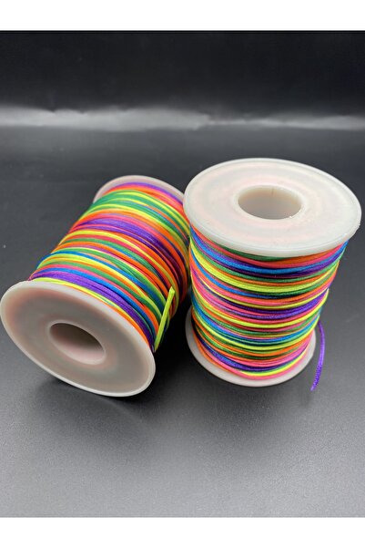 Hedef Bijuteri Floş İp, 100 Metre (Bobin) Gökkuşağı Mix Renk Floş İp, 1mm Flo...