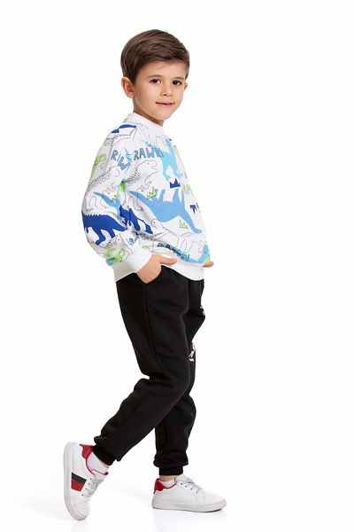 JOJOBAMBİNO Boy's Two Thread Raised Dinosaur Patterned Top and Bottom Tracksuit Set