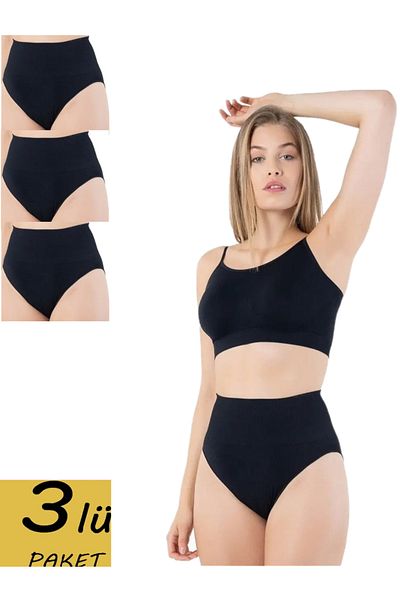 MİSTİRİK High Waist Control Black Slip - Σετ μοντέλου 3 τεμαχίων